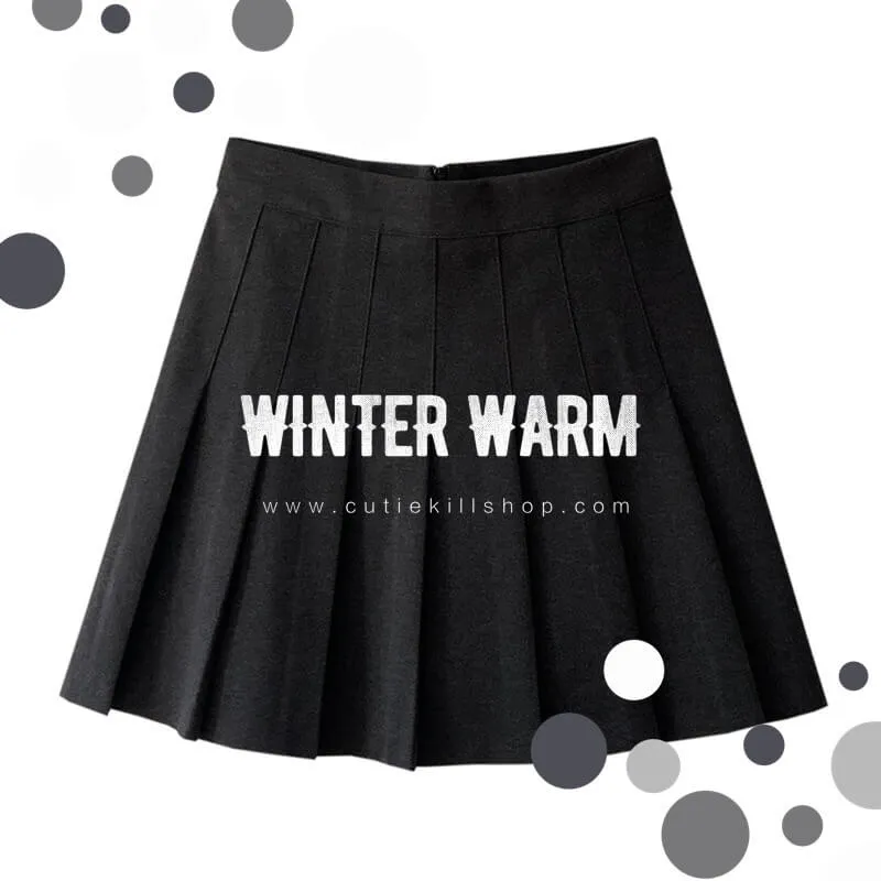 [Plus size] Winter woolen A-line pleated skirt