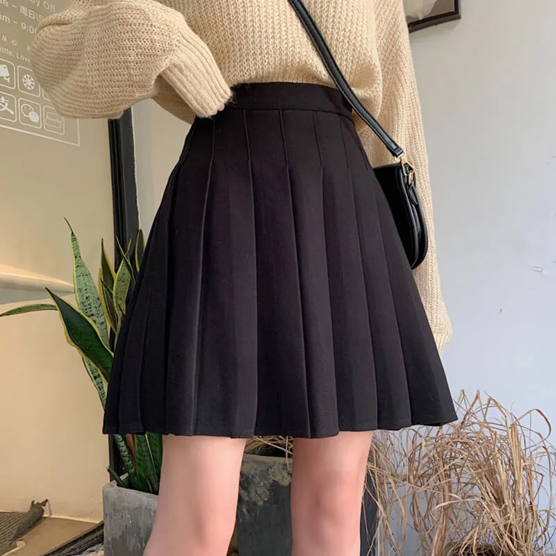 [Plus size] Winter woolen A-line pleated skirt