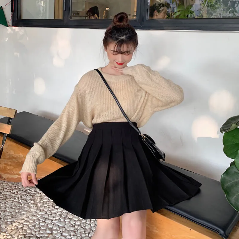 [Plus size] Winter woolen A-line pleated skirt