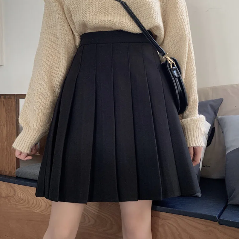 [Plus size] Winter woolen A-line pleated skirt