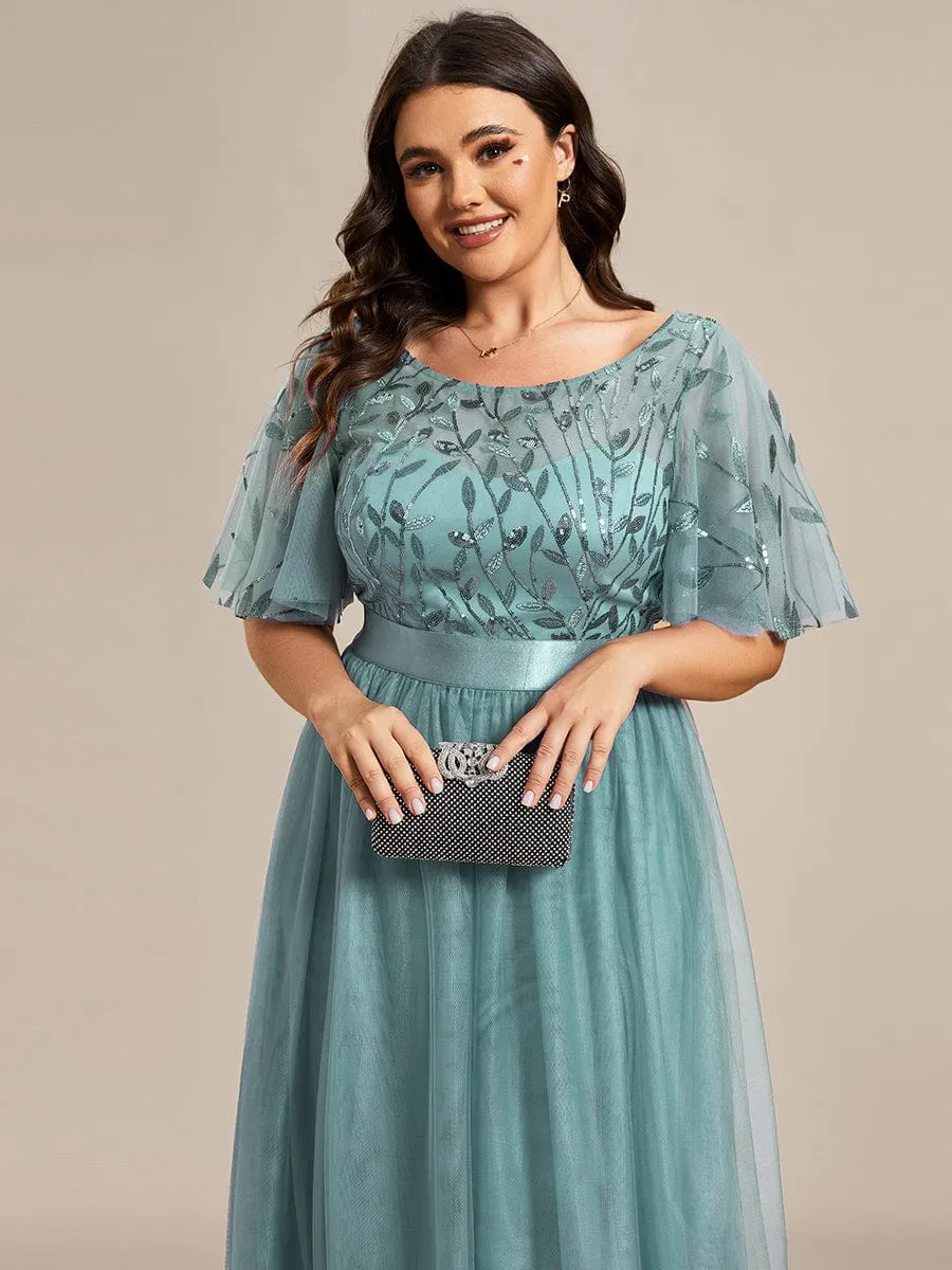 Plus Size Women's Embroidery Bridesmaid Dress with Short Sleeve