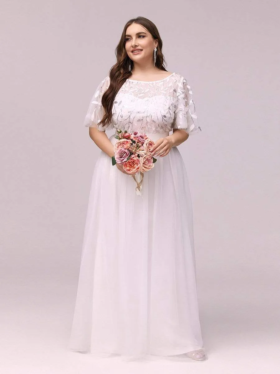 Plus Size Women's Embroidery Bridesmaid Dress with Short Sleeve