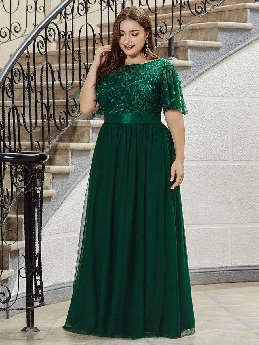 Plus Size Women's Embroidery Bridesmaid Dress with Short Sleeve