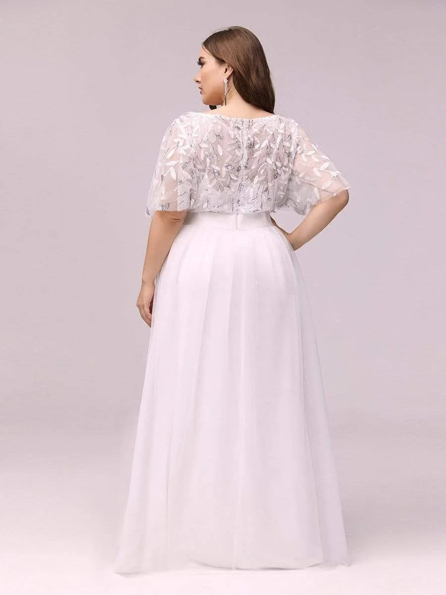 Plus Size Women's Embroidery Bridesmaid Dress with Short Sleeve