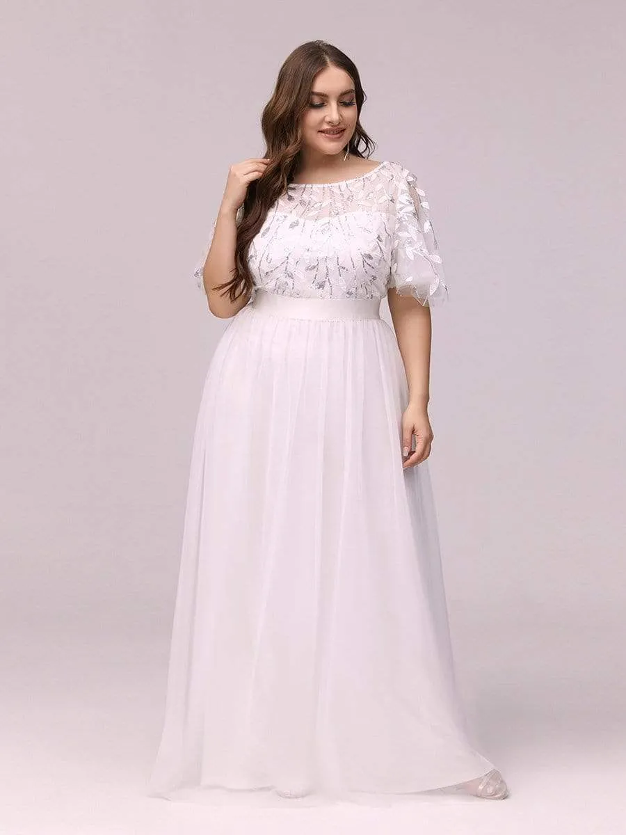 Plus Size Women's Embroidery Bridesmaid Dress with Short Sleeve