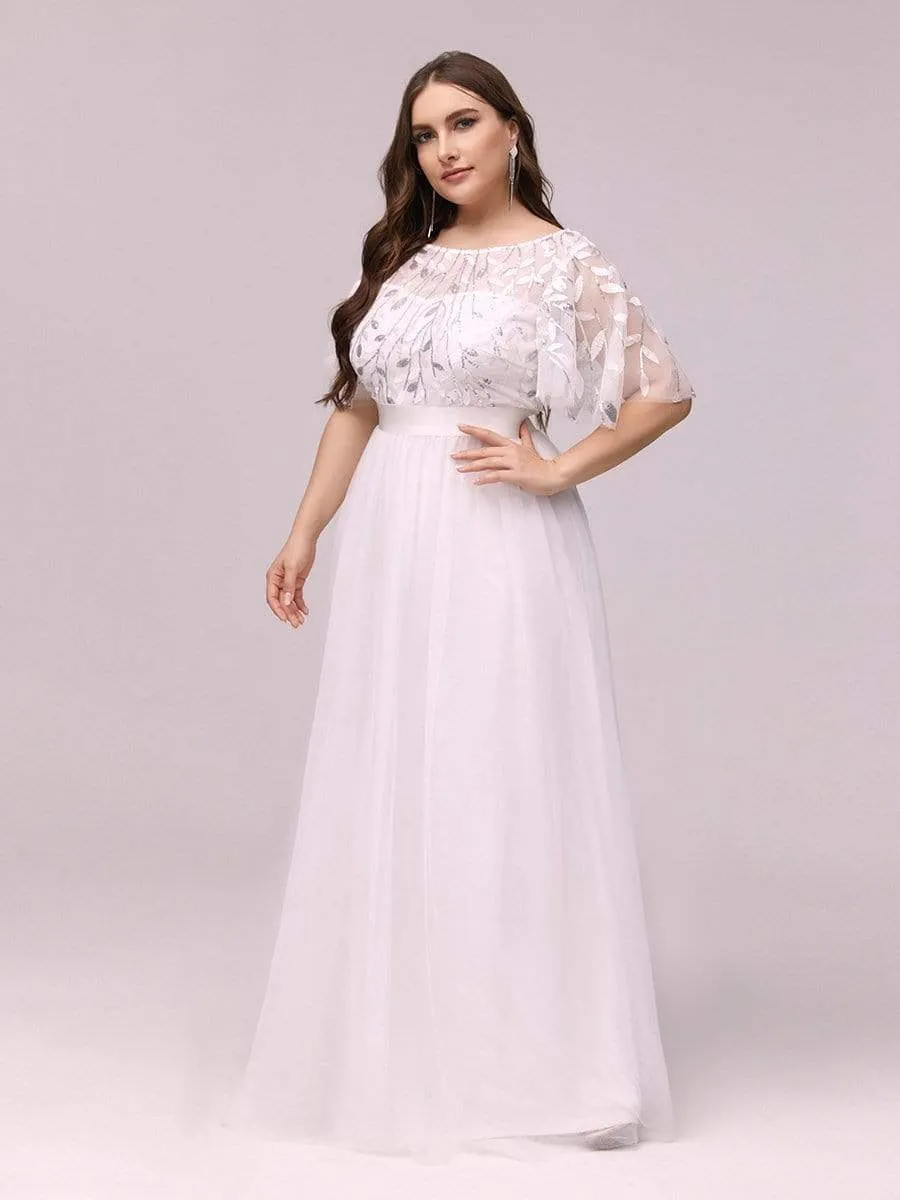 Plus Size Women's Embroidery Bridesmaid Dress with Short Sleeve