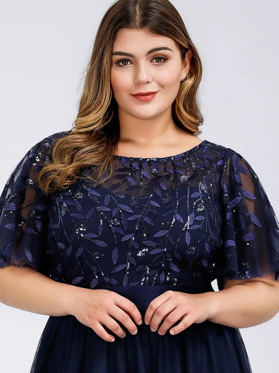 Plus Size Women's Embroidery Bridesmaid Dress with Short Sleeve