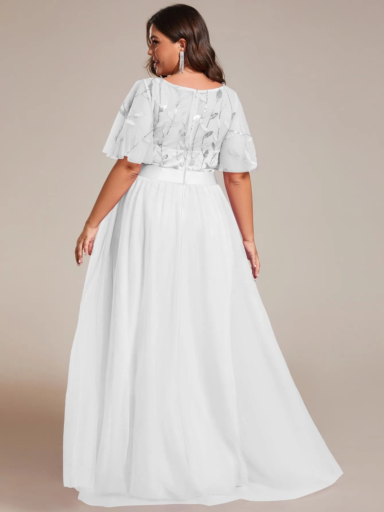 Plus Size Women's Embroidery Bridesmaid Dress with Short Sleeve