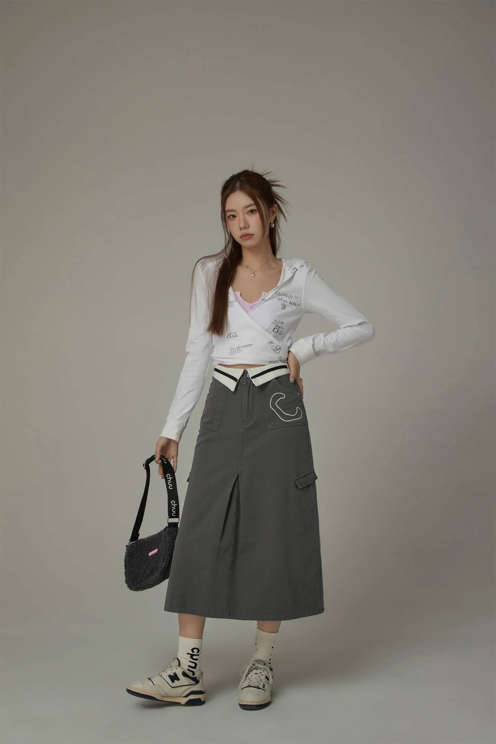 Pocket A-Line Long Skirt