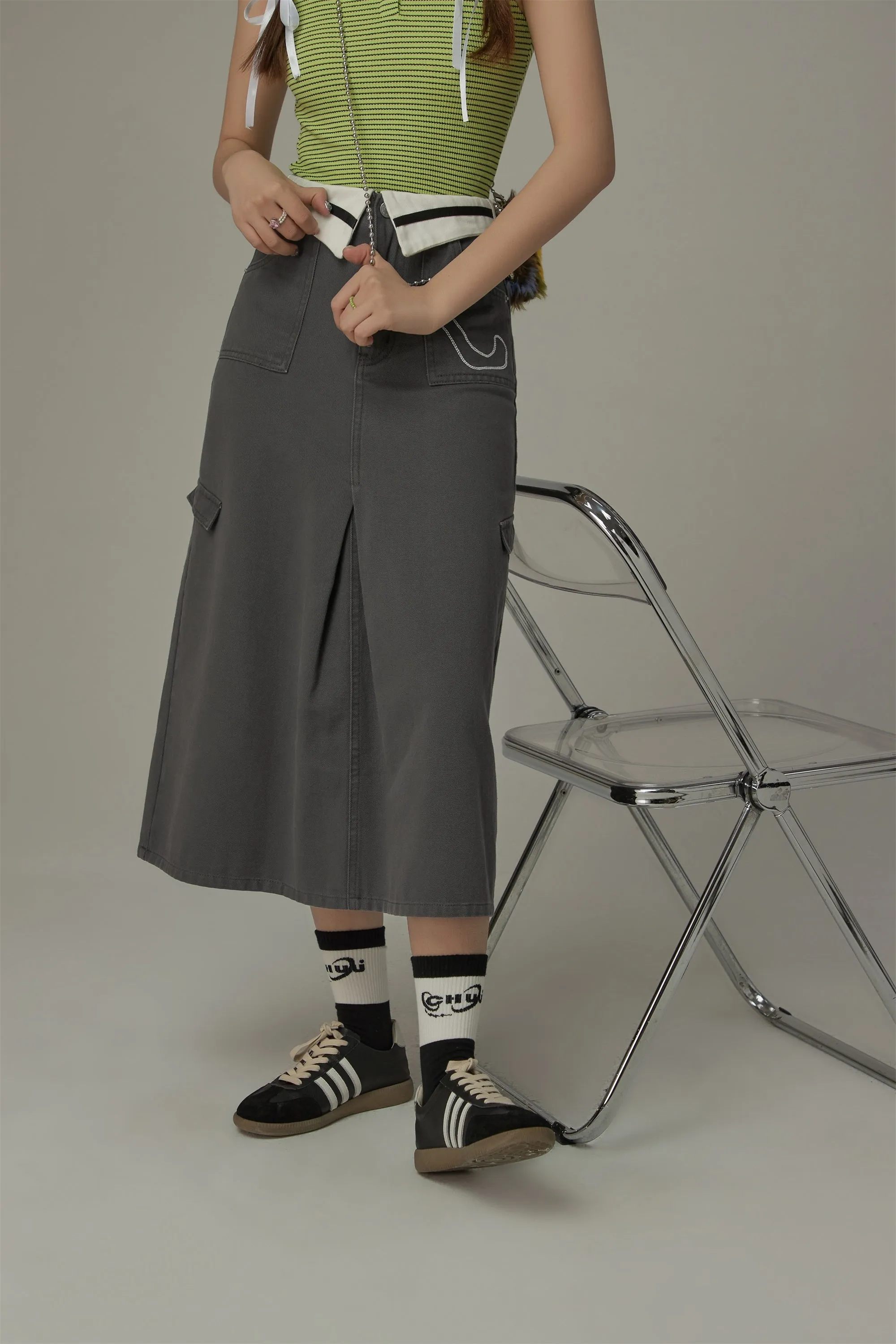 Pocket A-Line Long Skirt