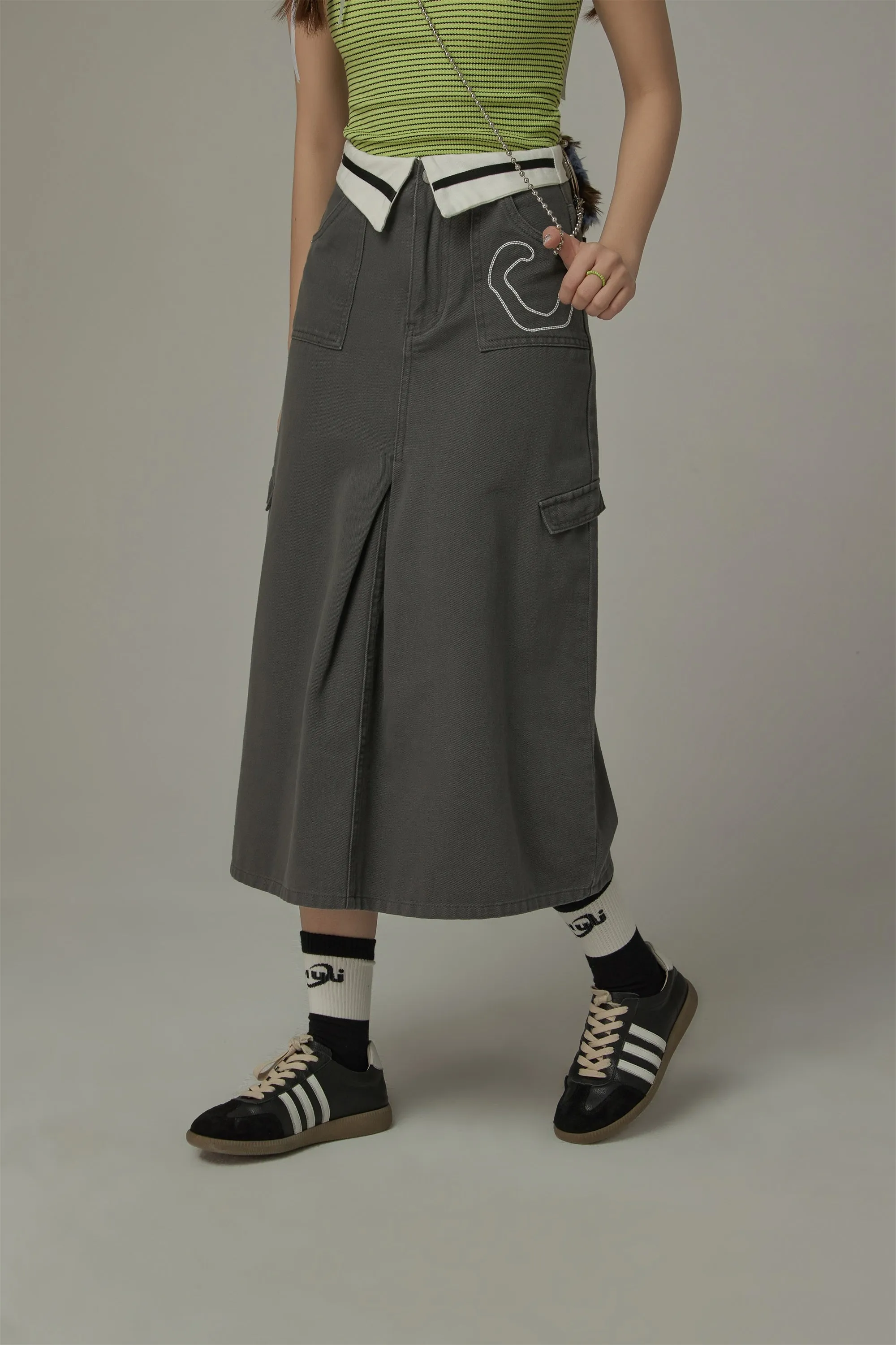 Pocket A-Line Long Skirt