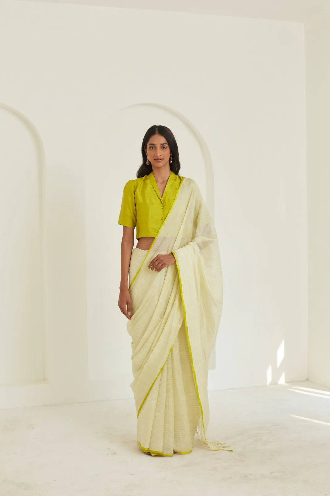 Pristine Lime Mulberry Organza Silk Saree