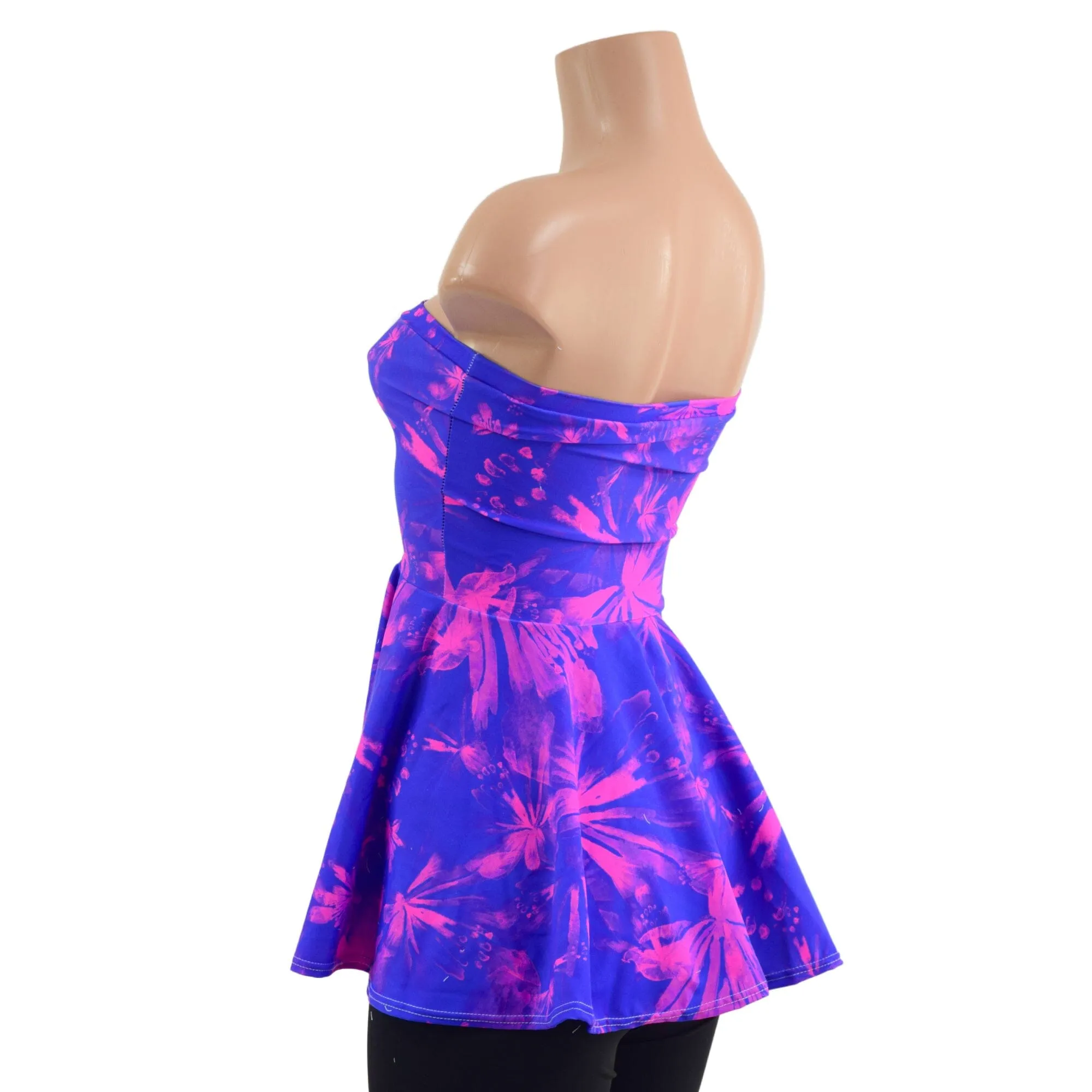 Radiant Rainforest Print Laceup Peplum Top