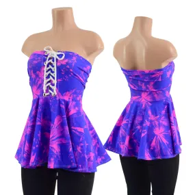 Radiant Rainforest Print Laceup Peplum Top