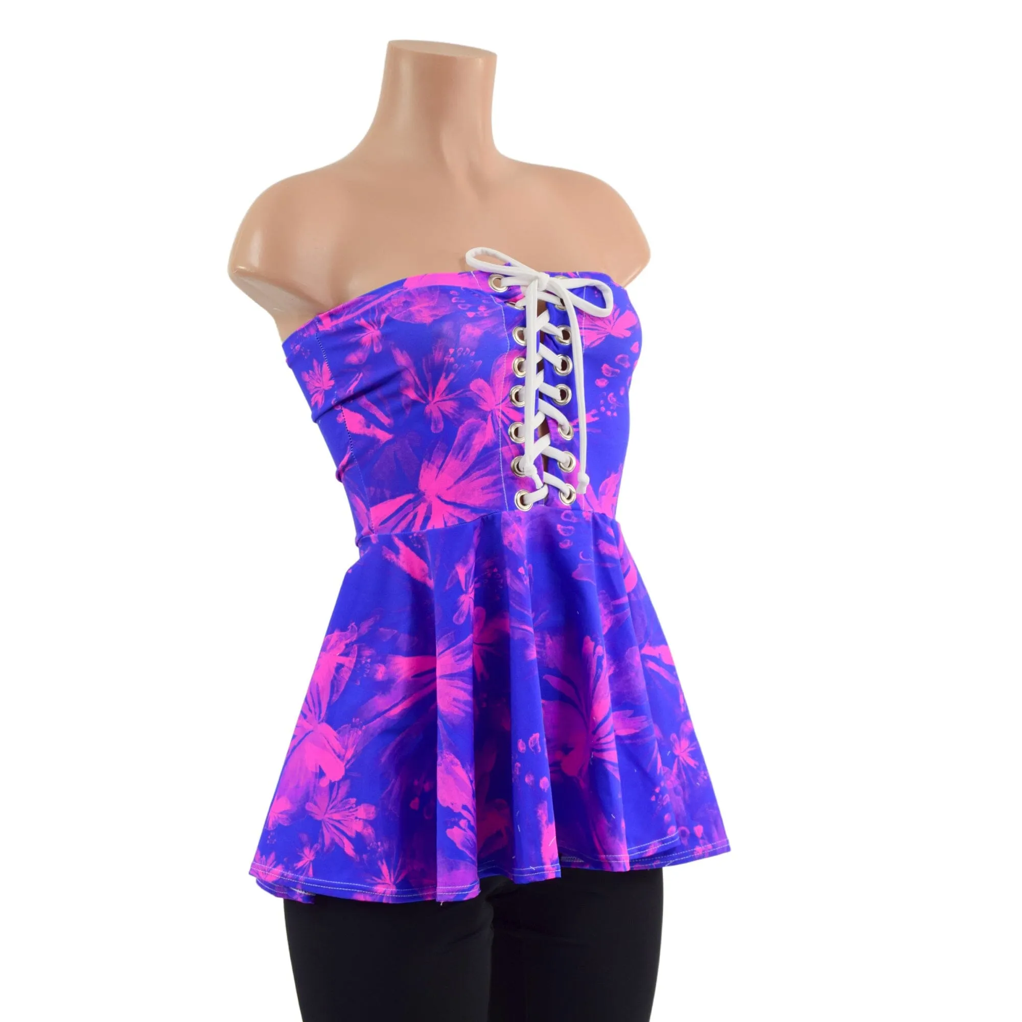 Radiant Rainforest Print Laceup Peplum Top