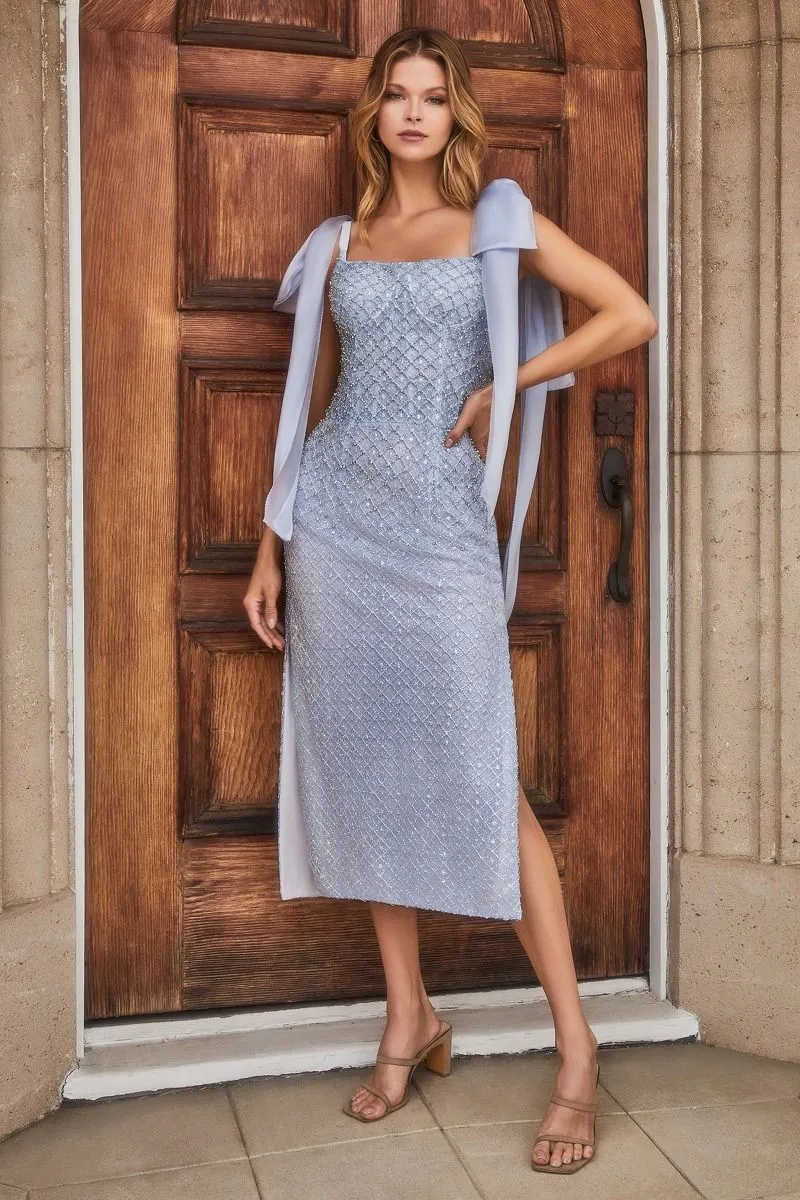 Regal Charm | Embellished Cocktail Dress w/ tie straps | Andrea & Leo Couture A1110