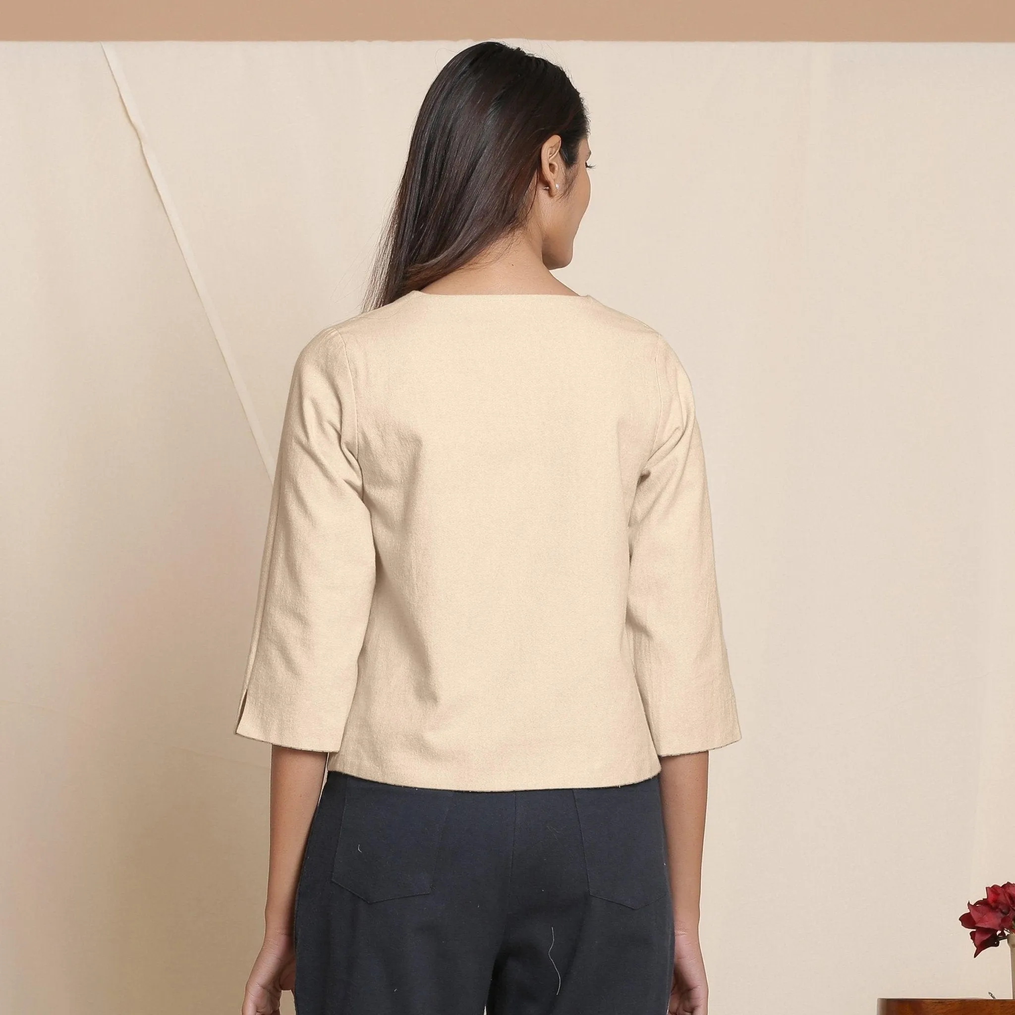 Reversible Dusk Beige Warm Cotton Button-Down Top