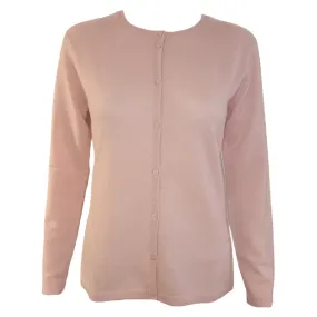 Round Neck Cashmere Cardigan in Baby Pink