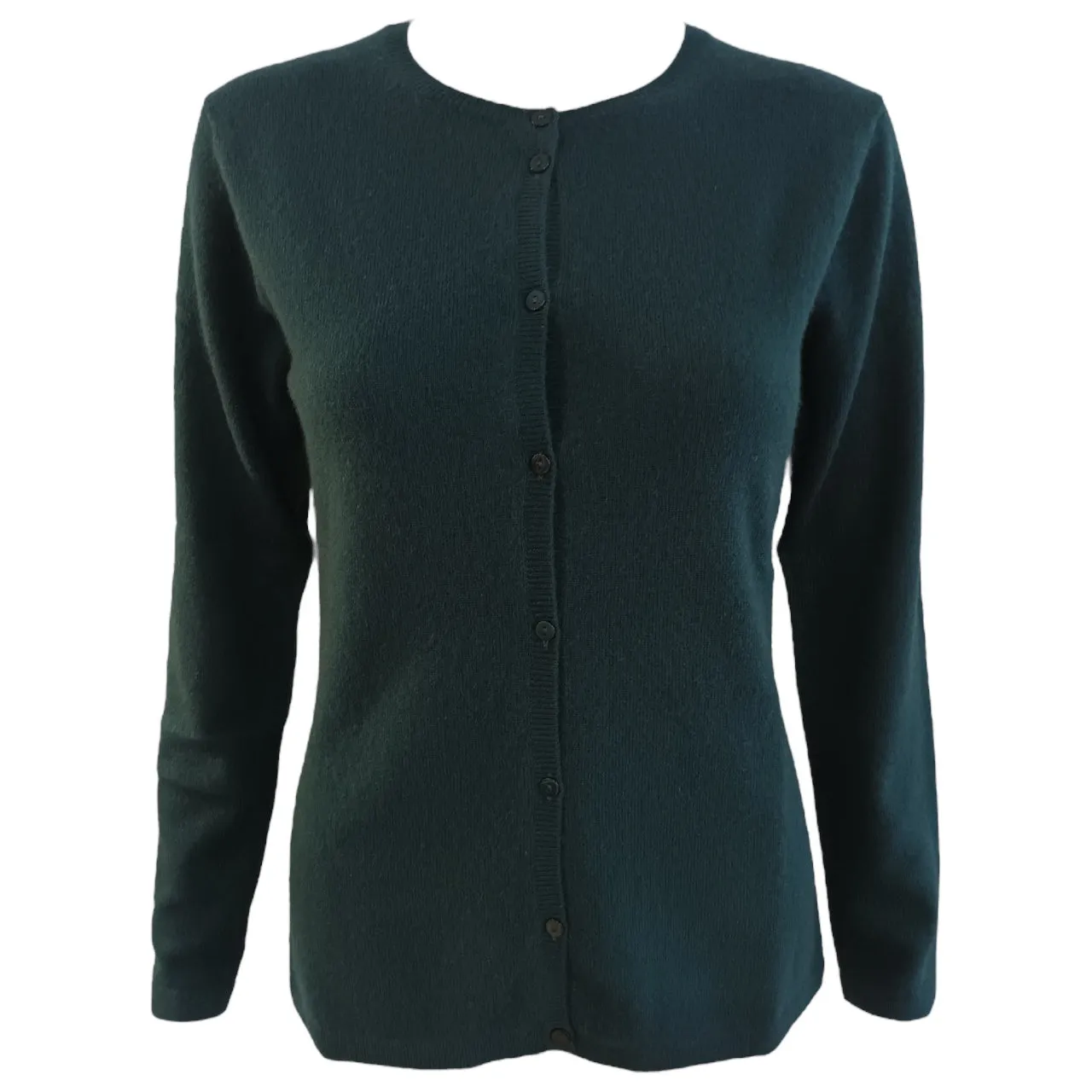 Round Neck Cashmere Cardigan in Hunter Green