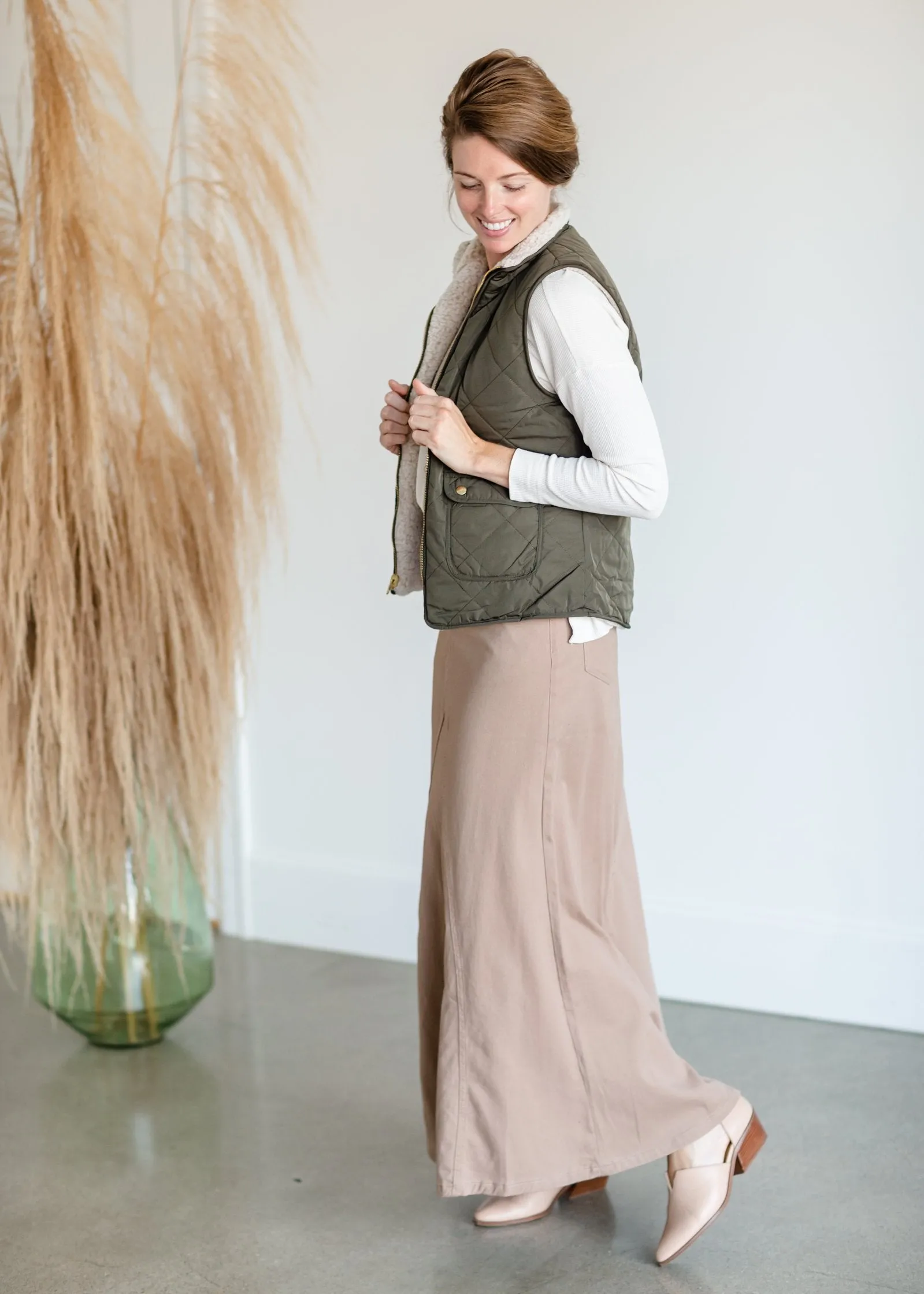 Ruth A-Line Long Khaki Skirt - FINAL SALE