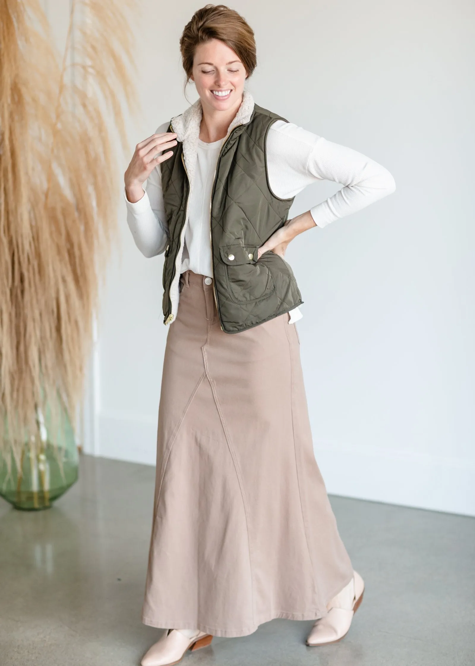 Ruth A-Line Long Khaki Skirt - FINAL SALE