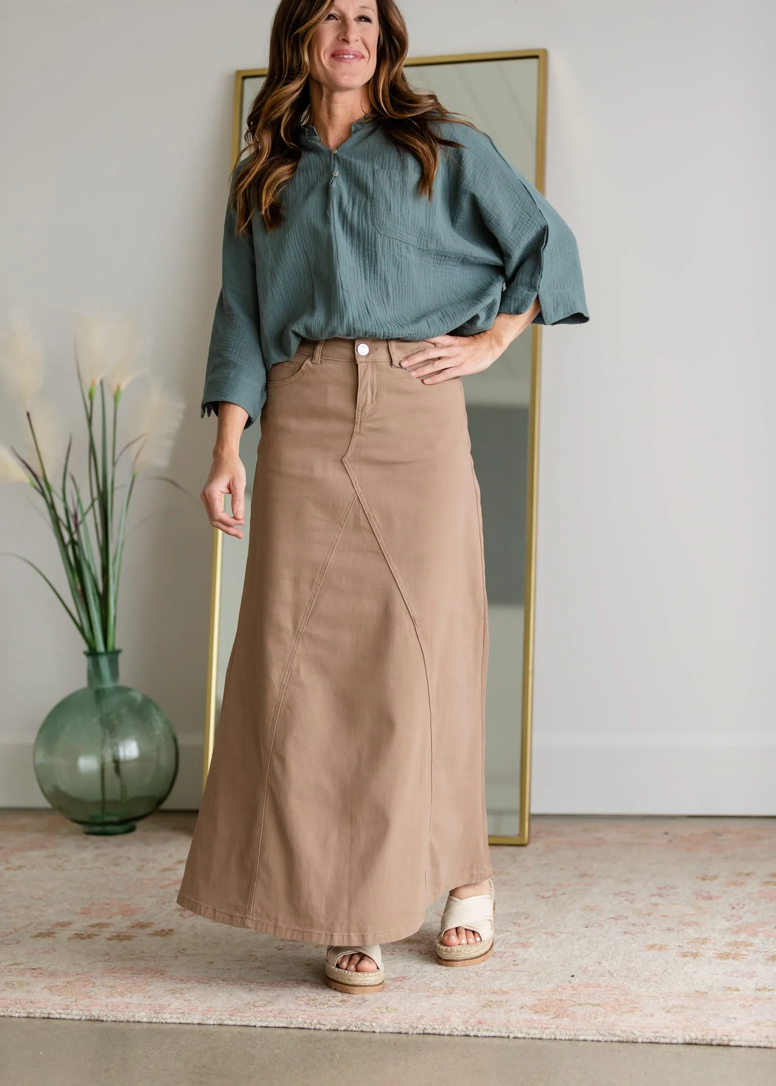 Ruth A-Line Long Khaki Skirt - FINAL SALE