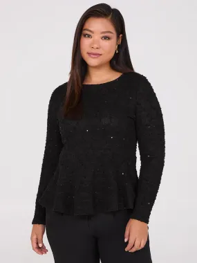 Sequin Boucle Peplum Top