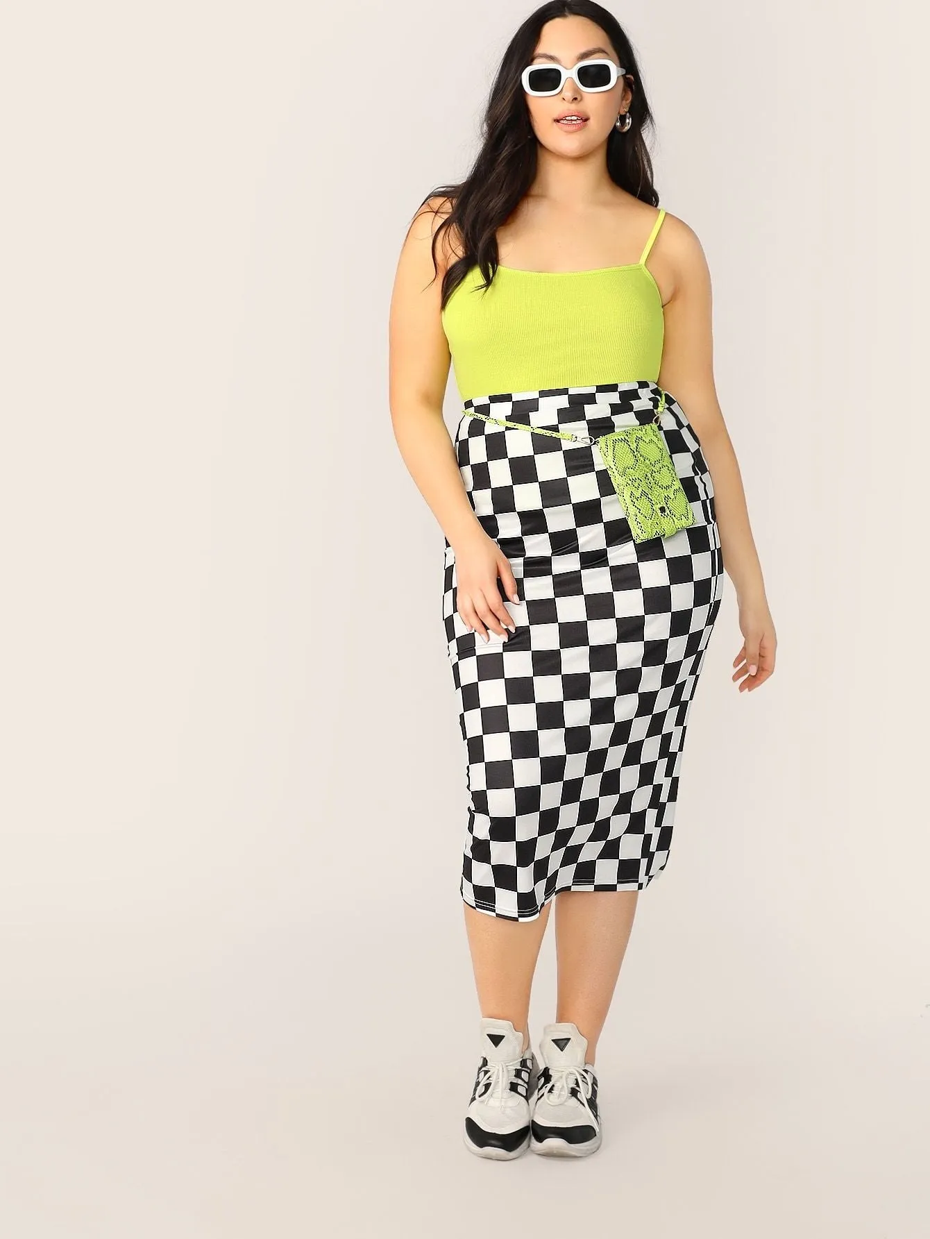 SHEIN Plus Checked Print Pencil Skirt