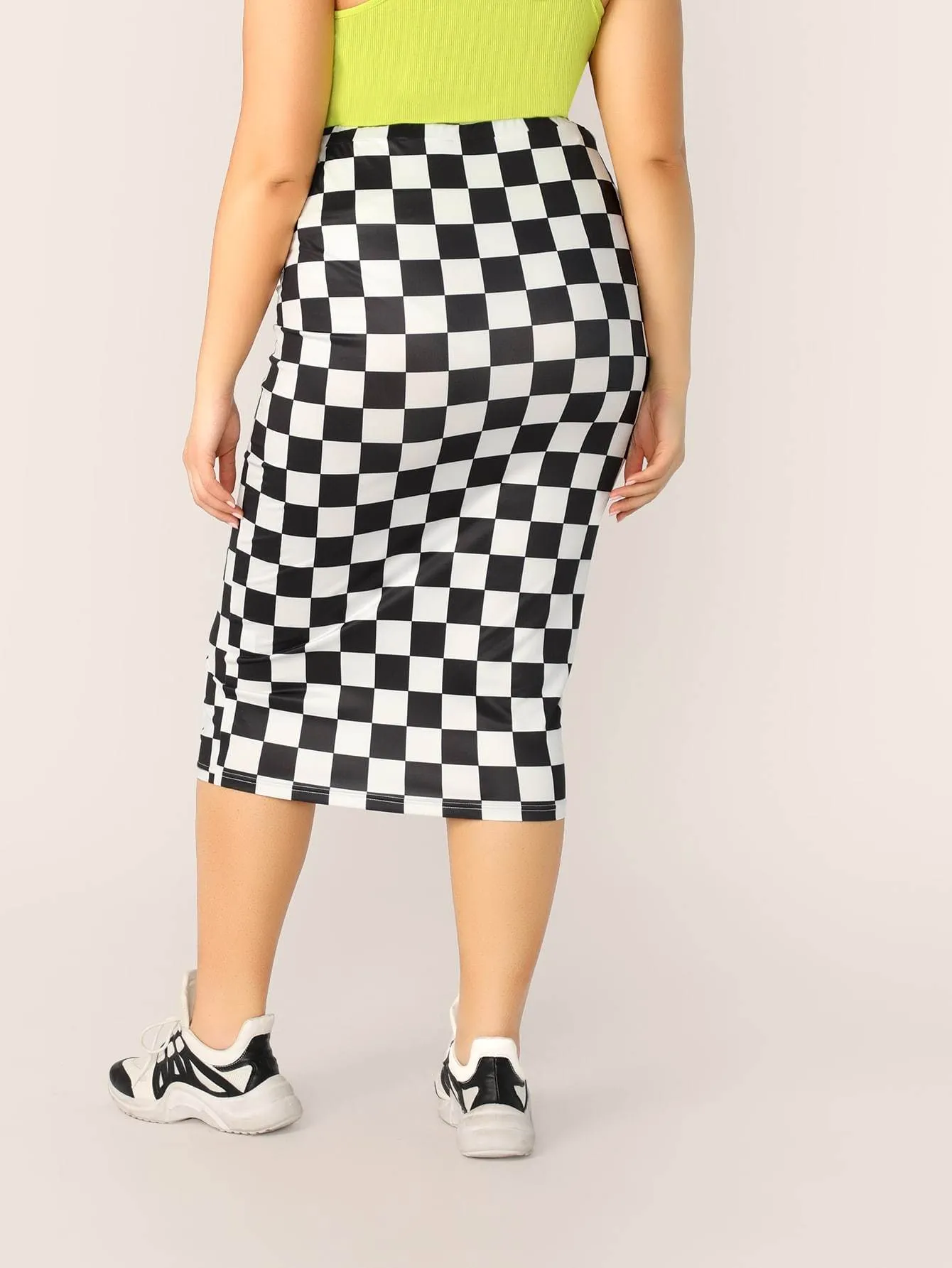 SHEIN Plus Checked Print Pencil Skirt