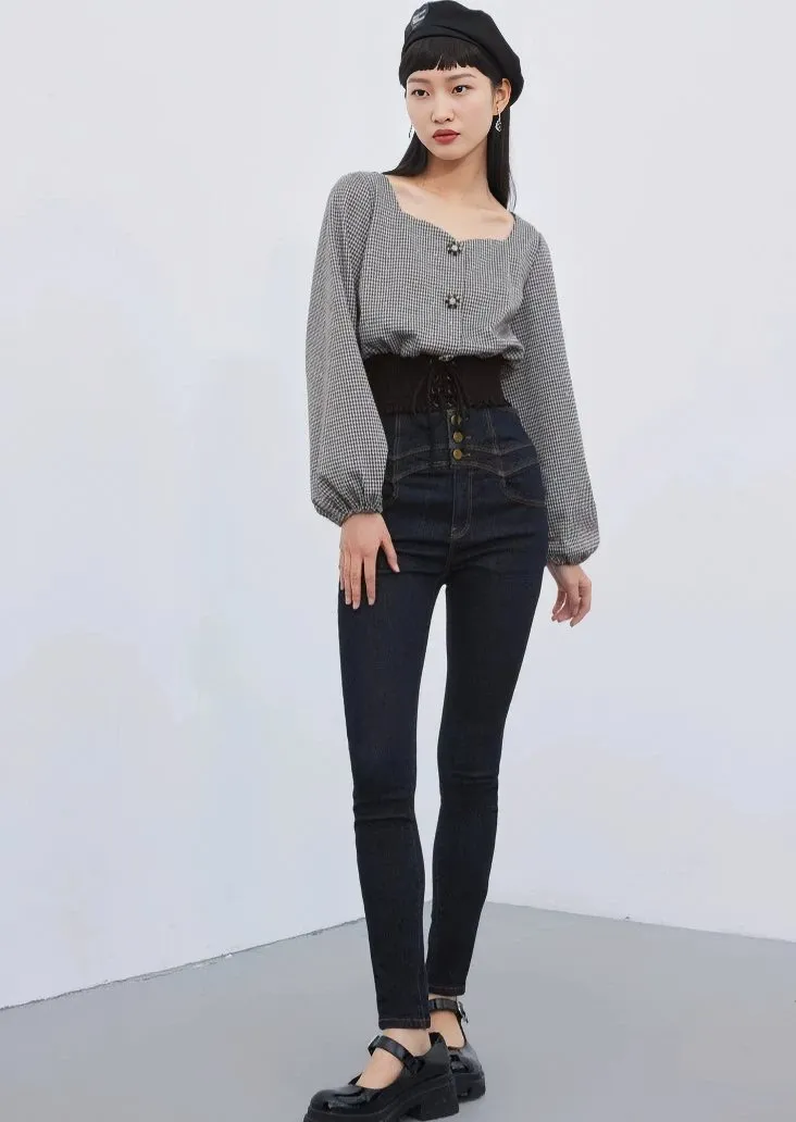 STONE BUTTON PUFF SLEEVE TOPS