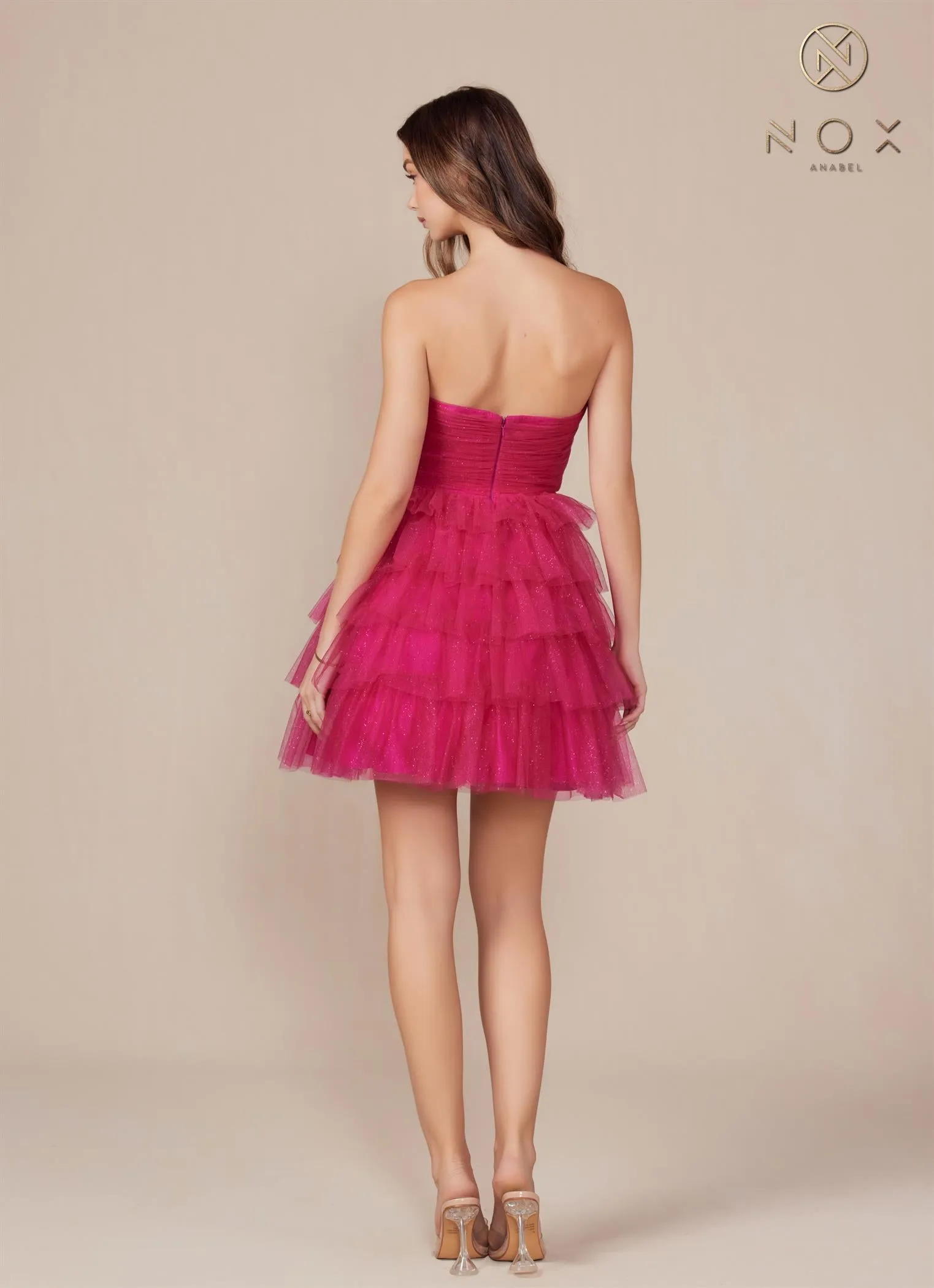 Strapless Tulle Ruffle Tiered Short Dress_A827