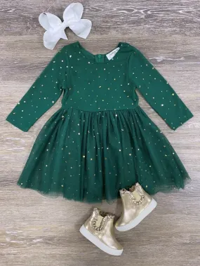 Superstar Green & Gold Star Girls Chiffon Dress