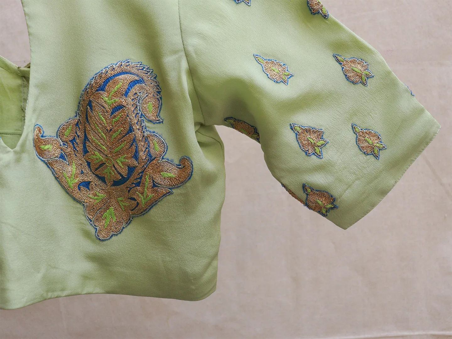 Tea Green, crepe silk blouse