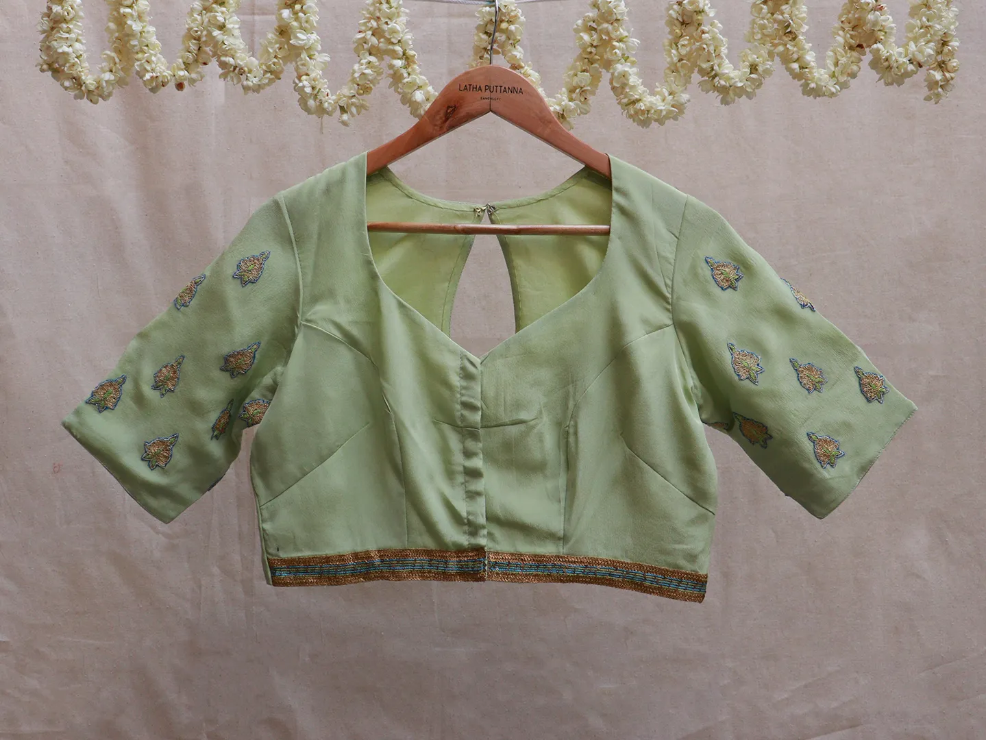 Tea Green, crepe silk blouse