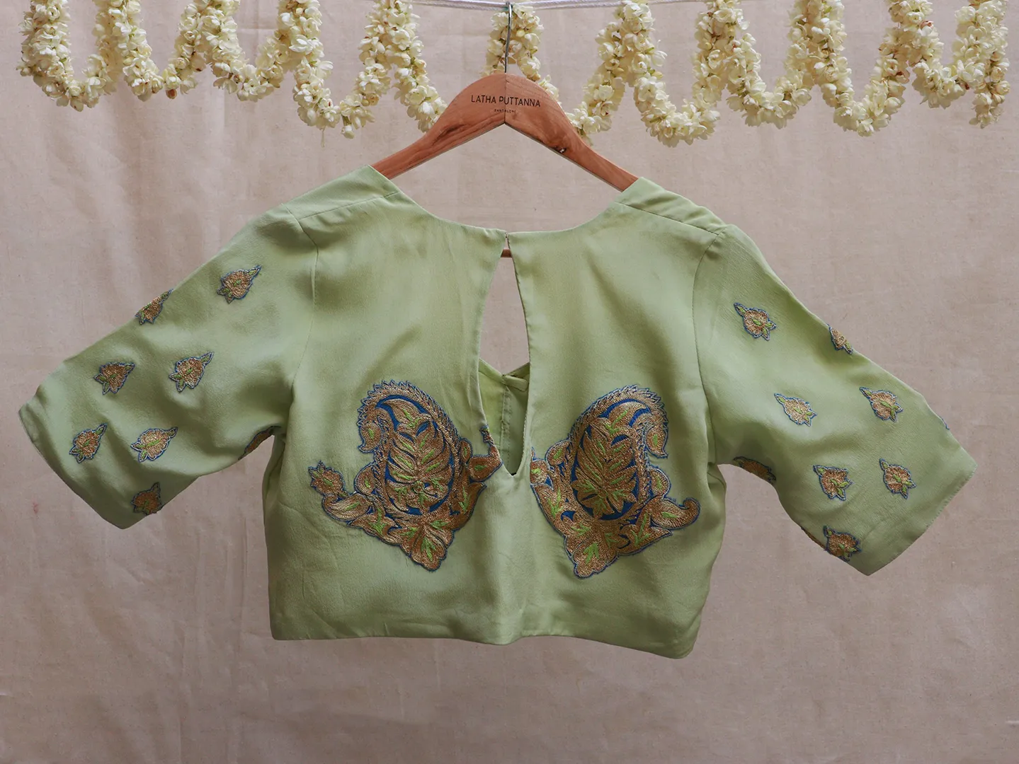 Tea Green, crepe silk blouse