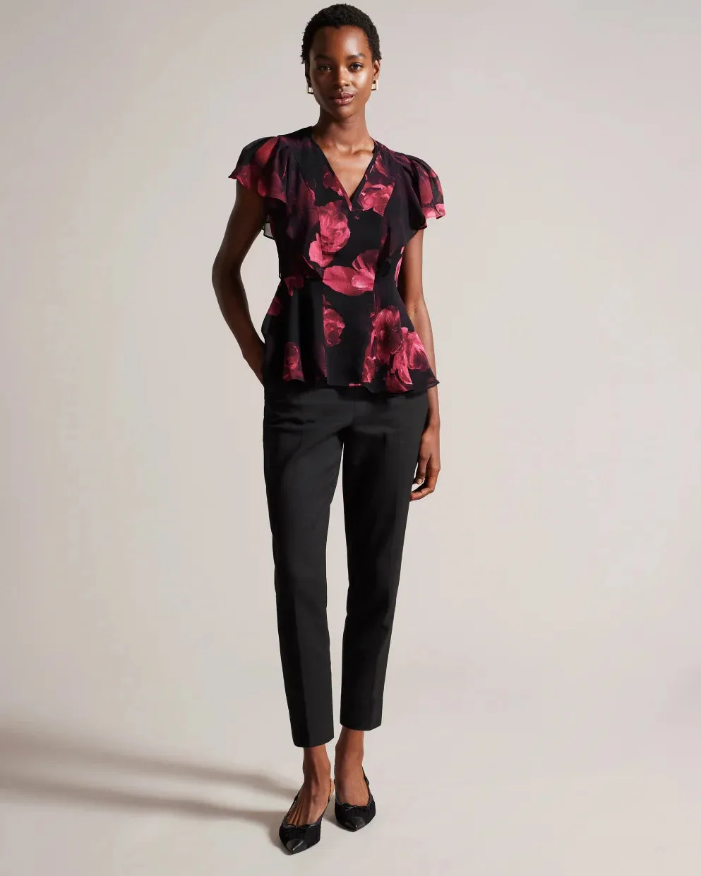 Ted Baker Belamay Angel Sleeve Peplum Top | Black