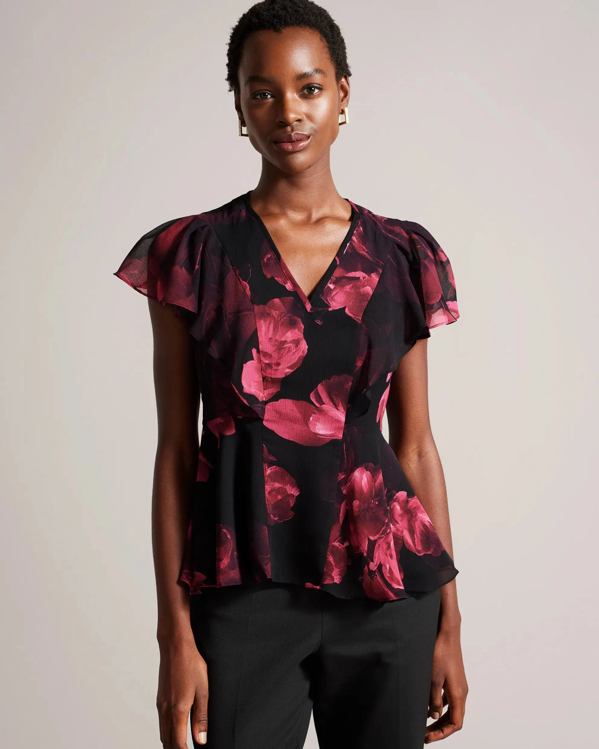 Ted Baker Belamay Angel Sleeve Peplum Top | Black