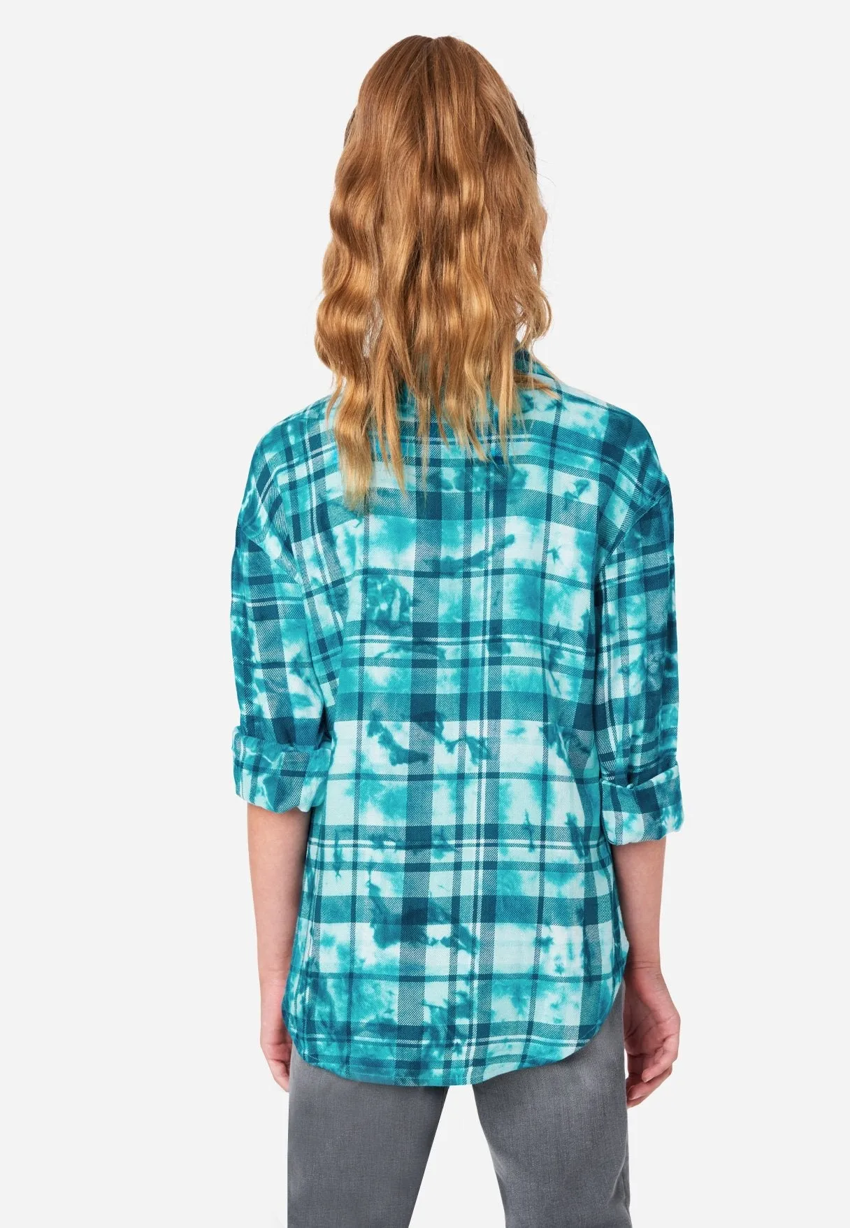 Tie-Dye Plaid Button-Up Top