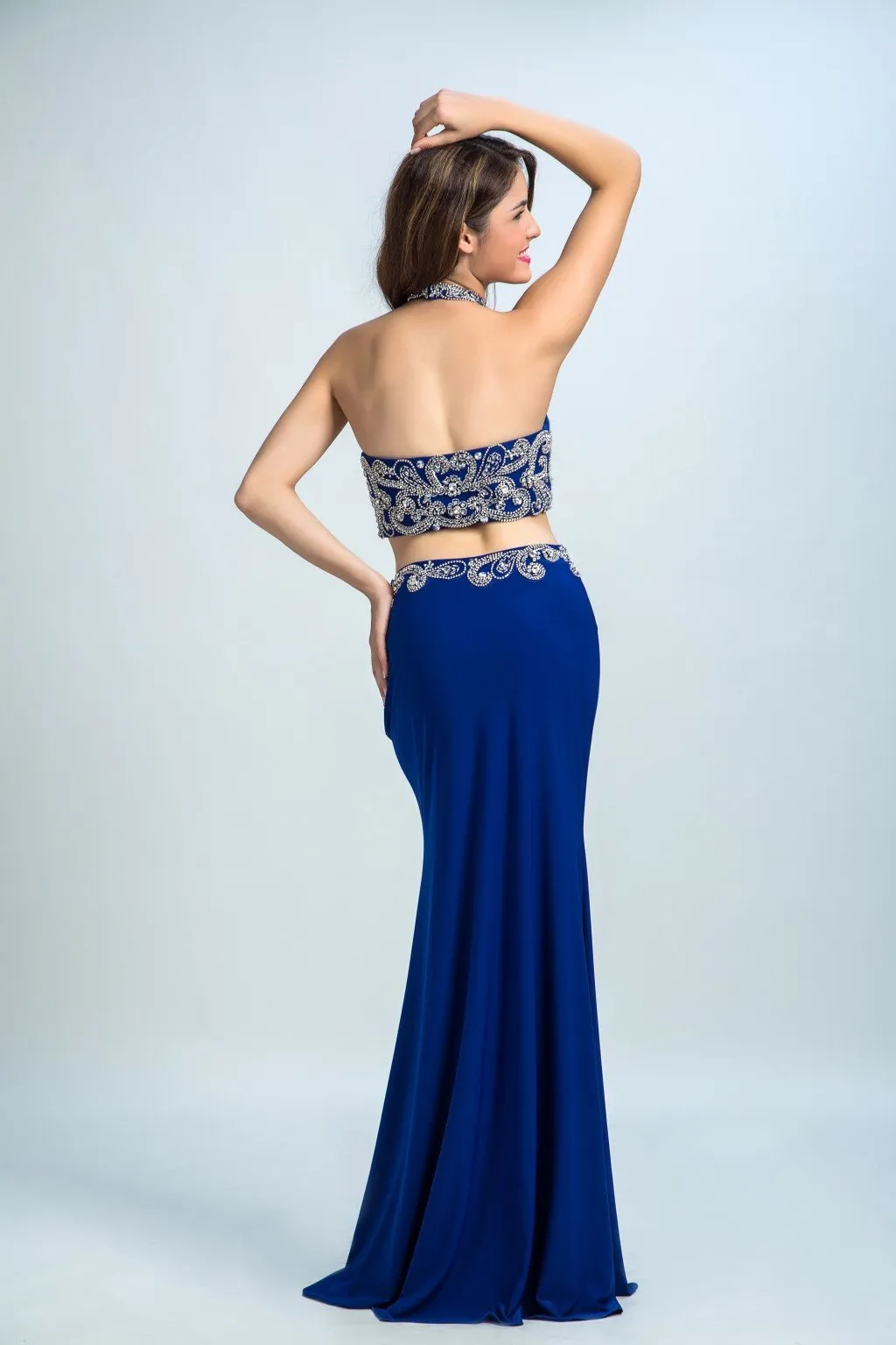 Trumpet/Mermaid Halter Floor-Length Spandex Royal Blue Evening Dresses 2912