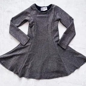 Tween Dresses | Long Sleeve Flare Dress in Platinum Sparkle | Les Tout Petits