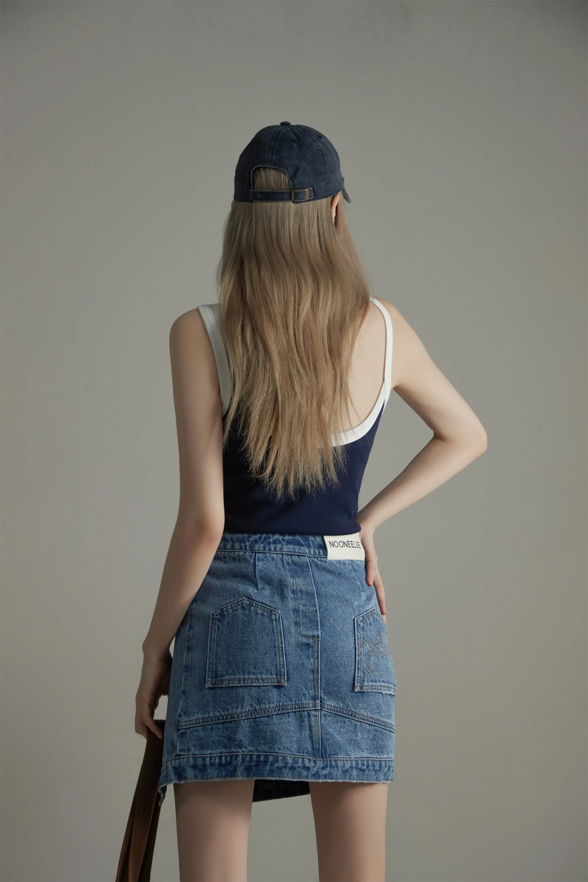 Unbalanced A-Line Denim Skirt