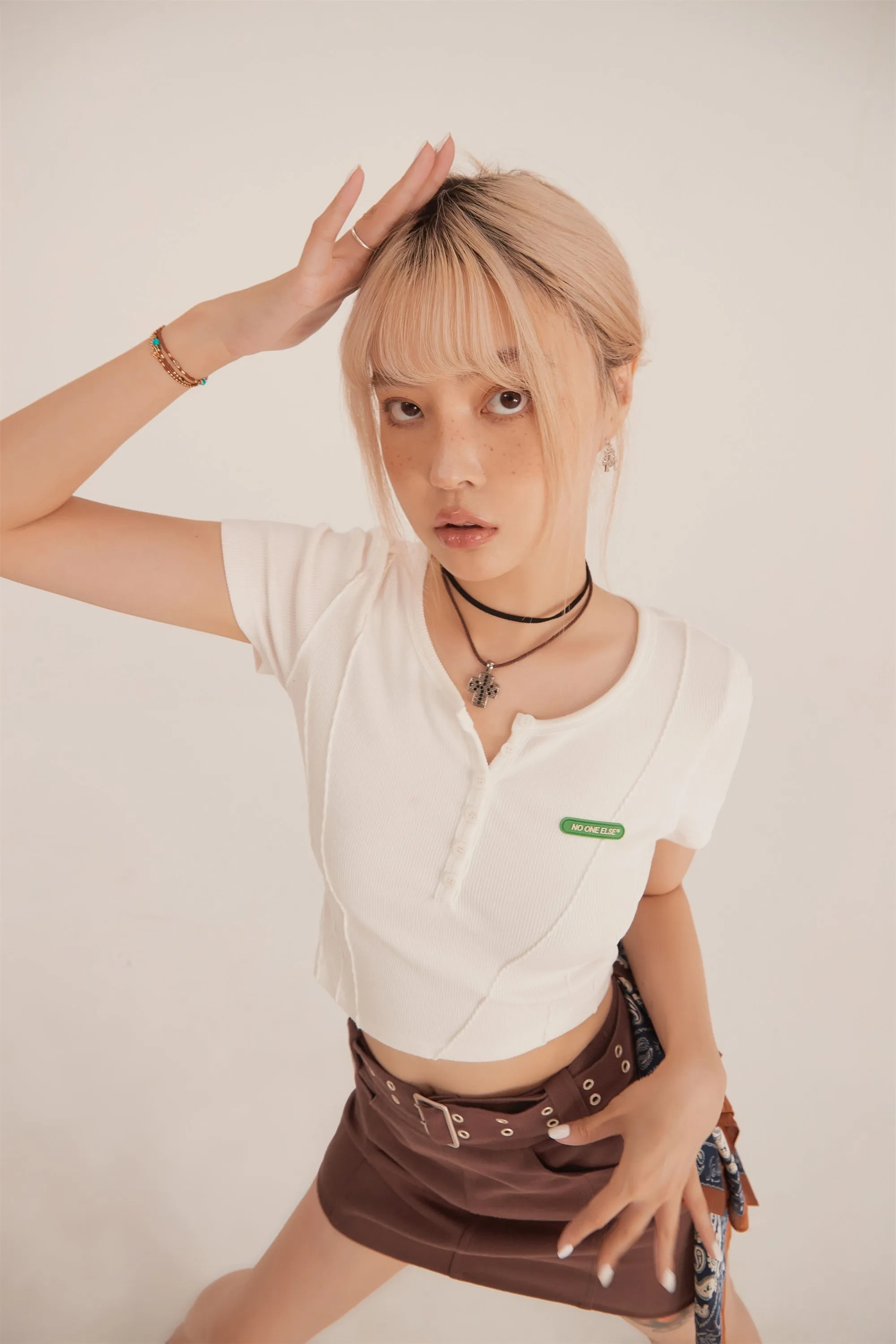 Unbalanced Button Crop Top