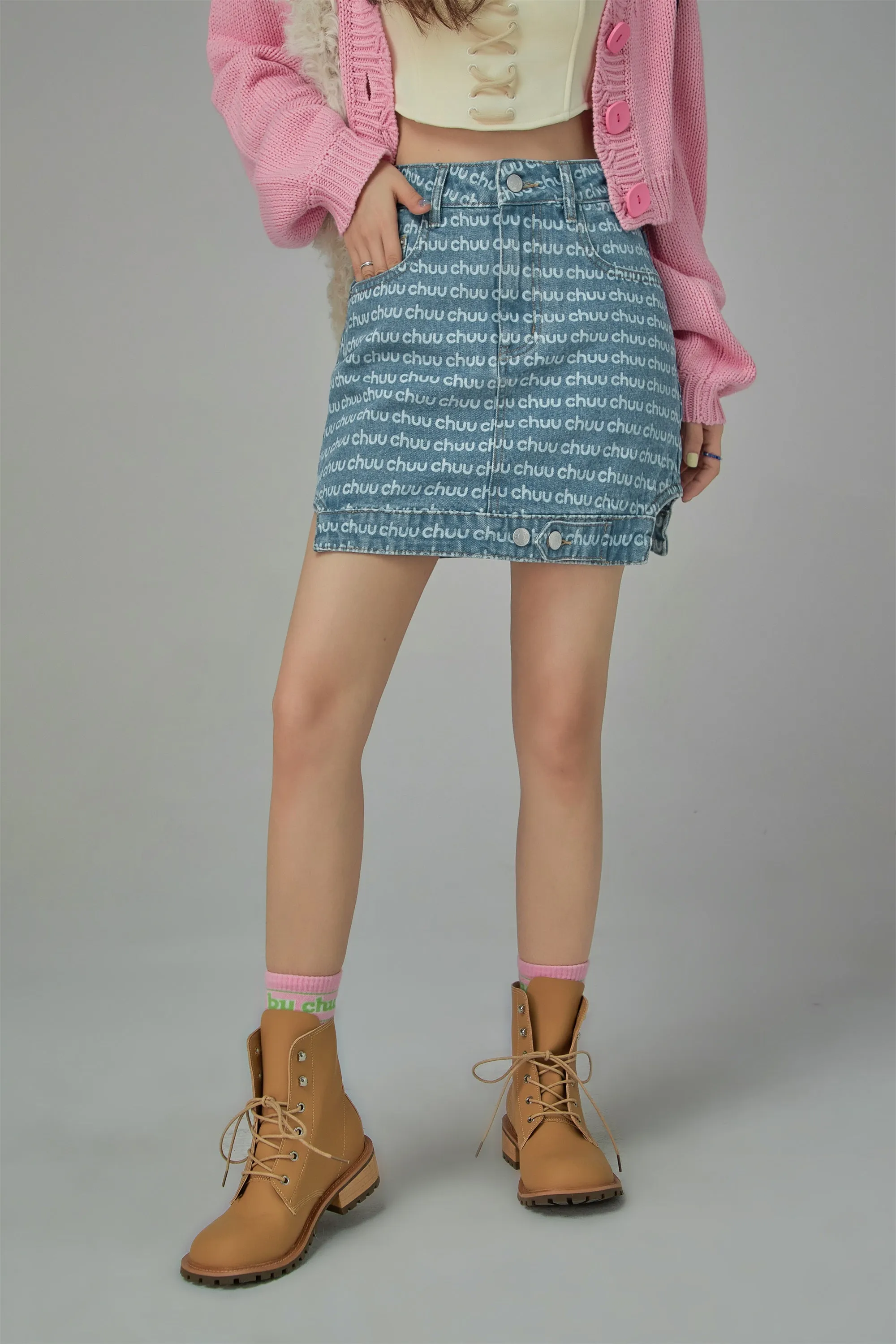 Upside Down Denim A-Line Mini Skirt