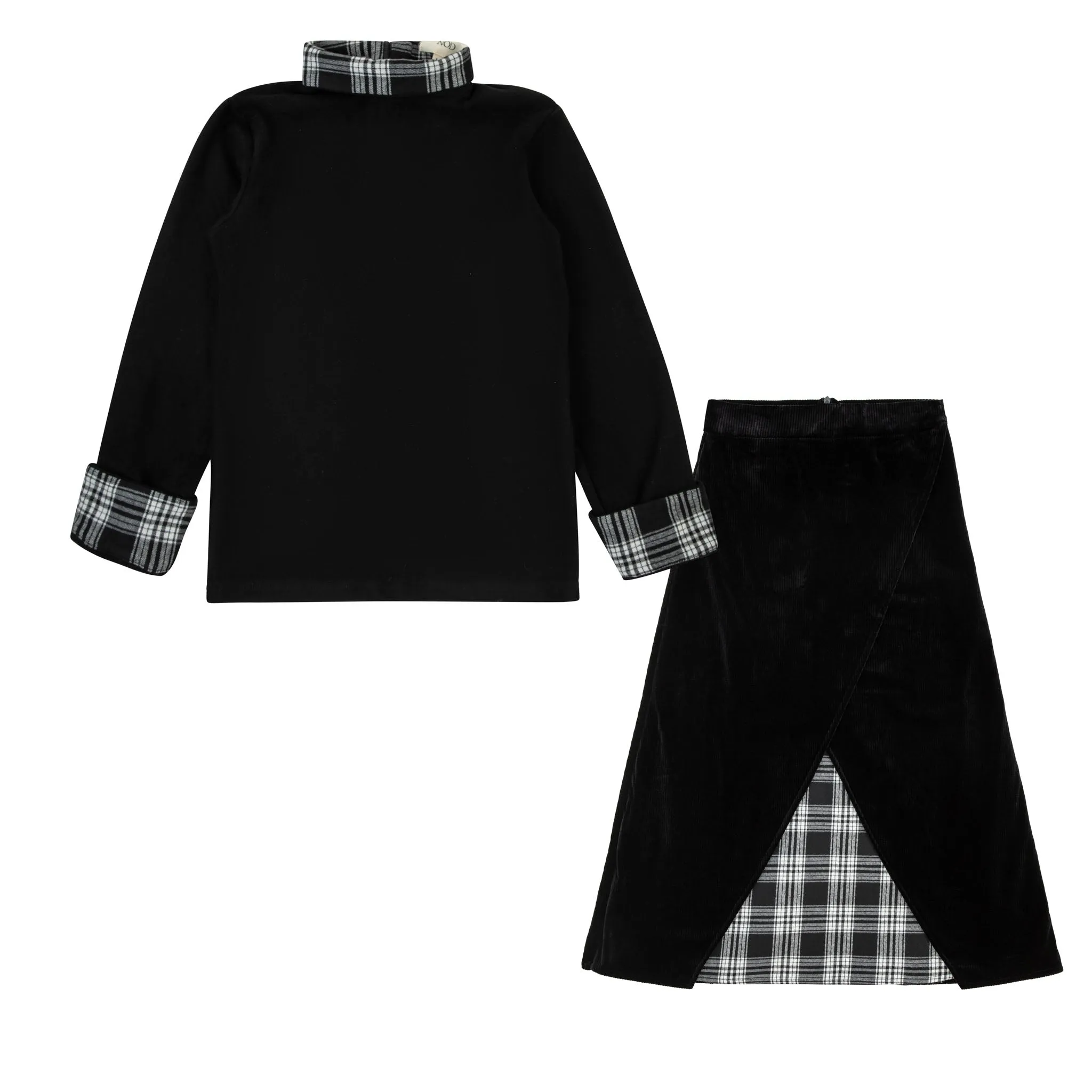 Velvet Plaid Skirt with Plaid Turtleneck