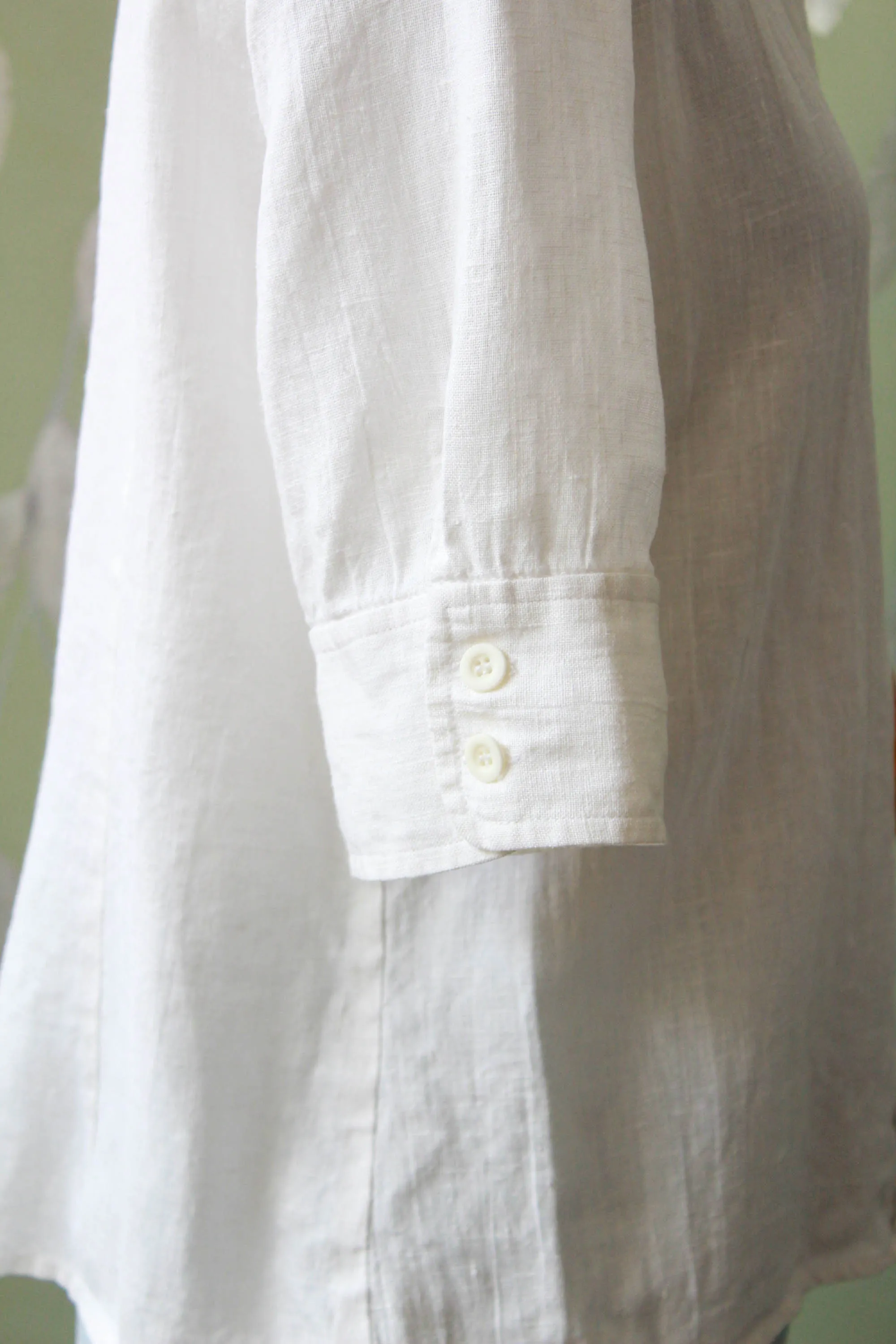 Vintage 1980s White Linen Button Up Collared Blouse, Medium