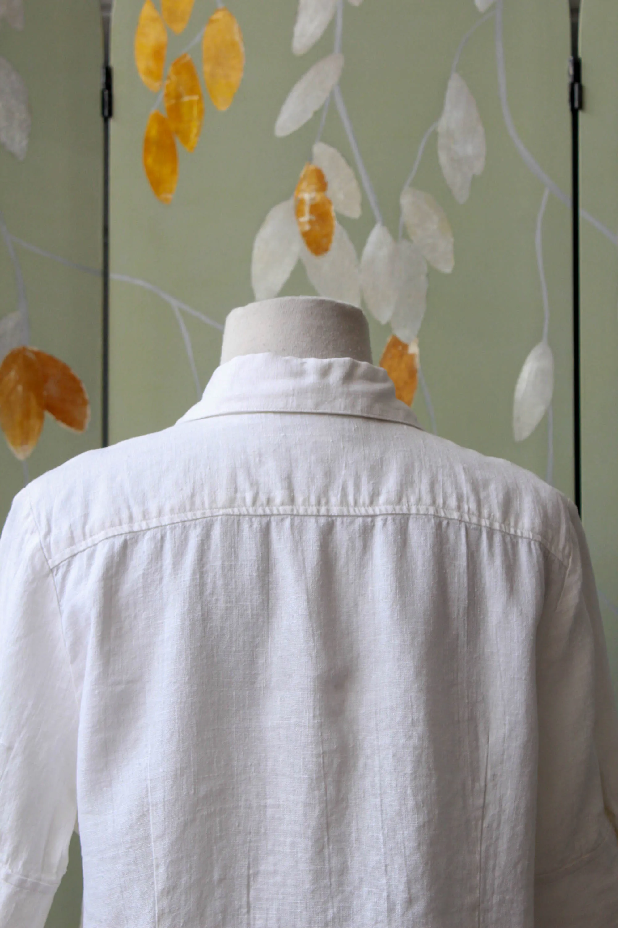 Vintage 1980s White Linen Button Up Collared Blouse, Medium