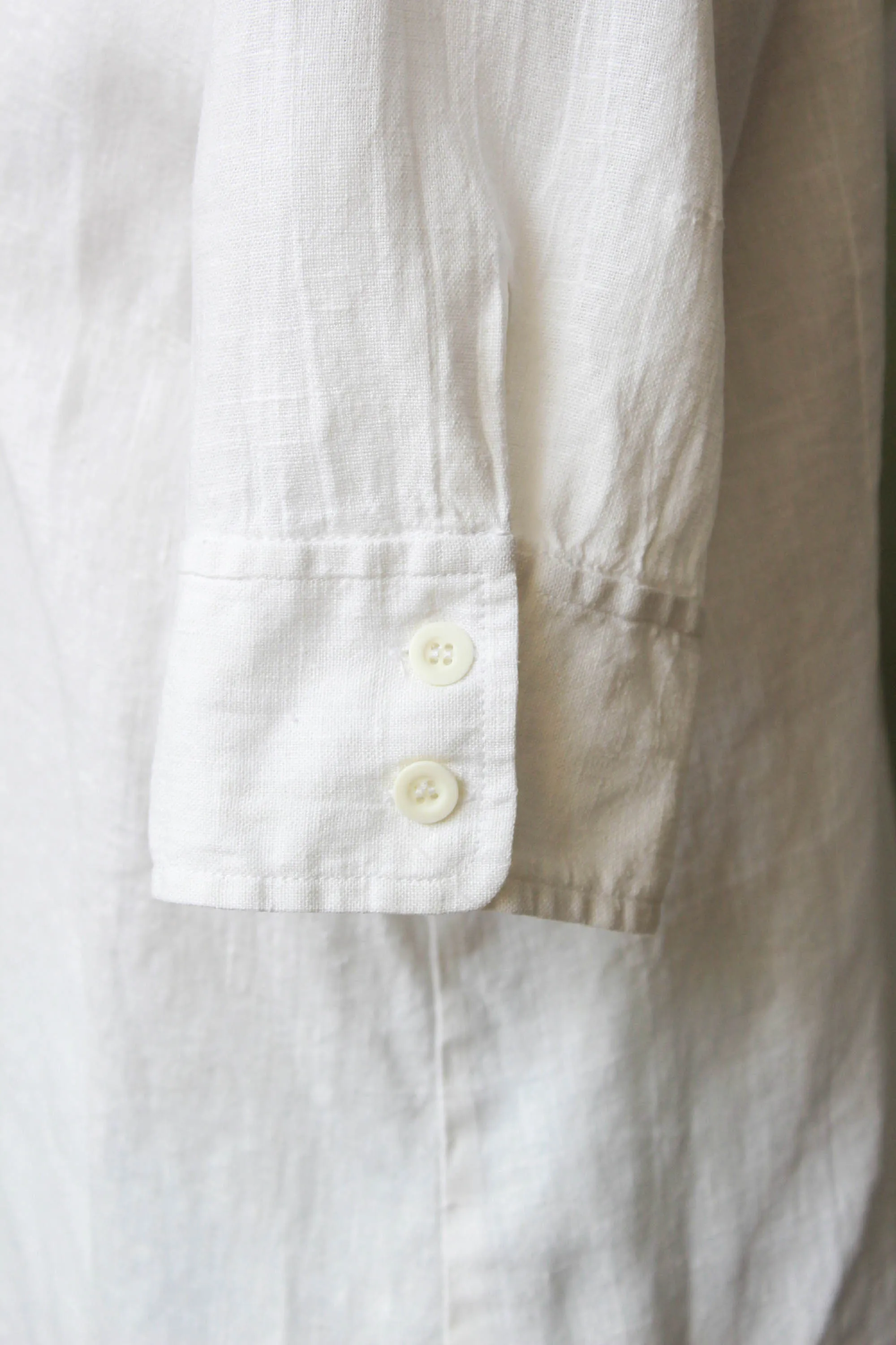 Vintage 1980s White Linen Button Up Collared Blouse, Medium