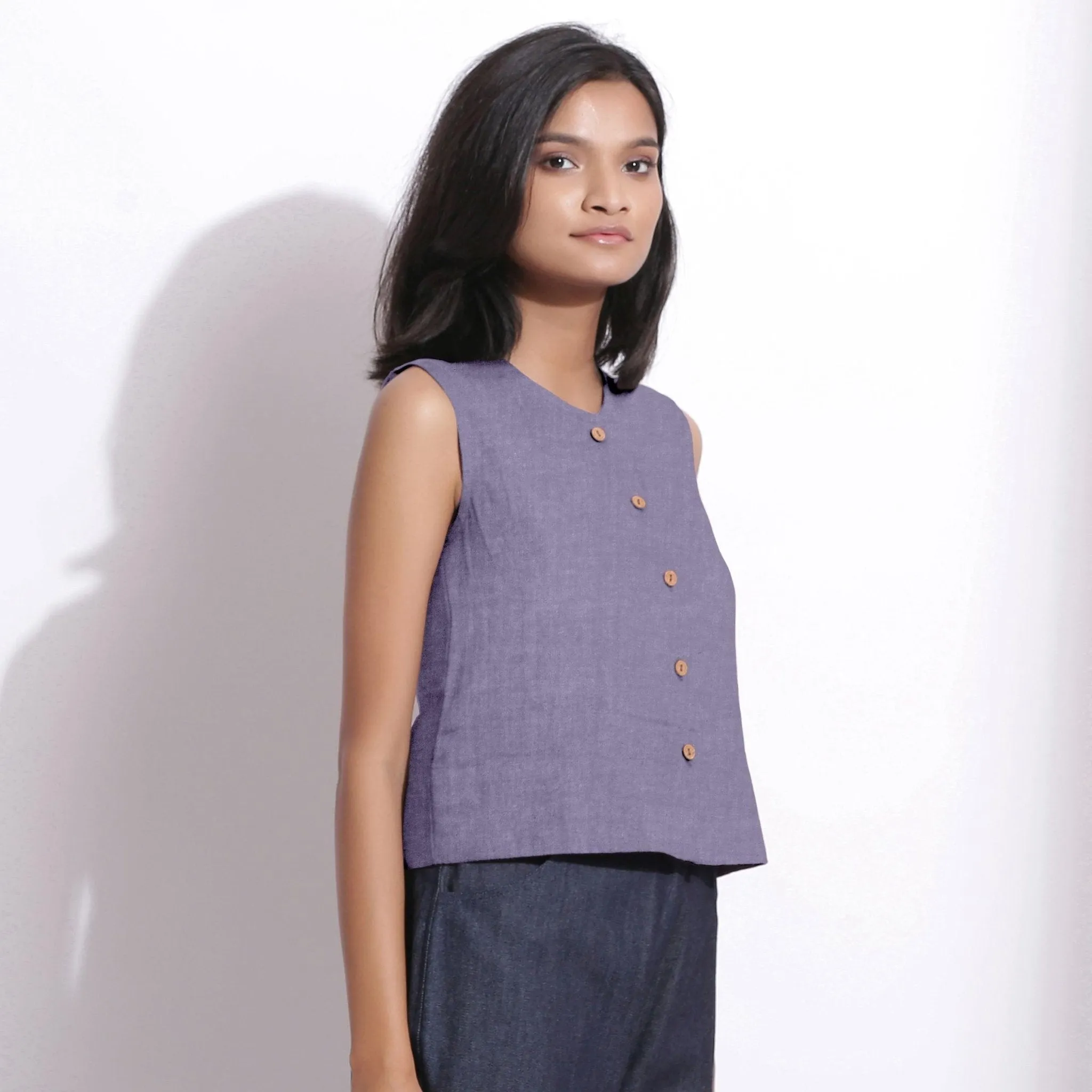 Wisteria 100% Linen Button-Down Short Top