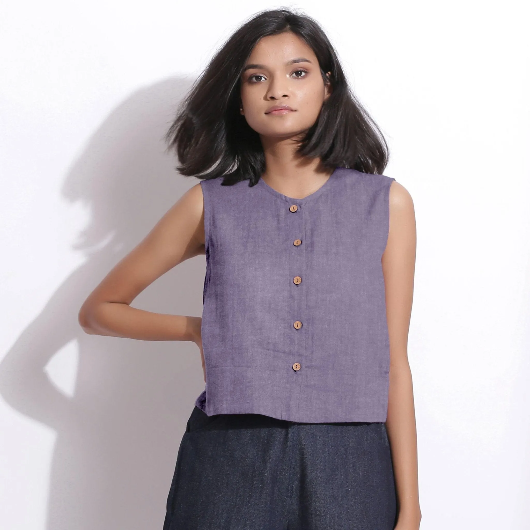 Wisteria 100% Linen Button-Down Short Top