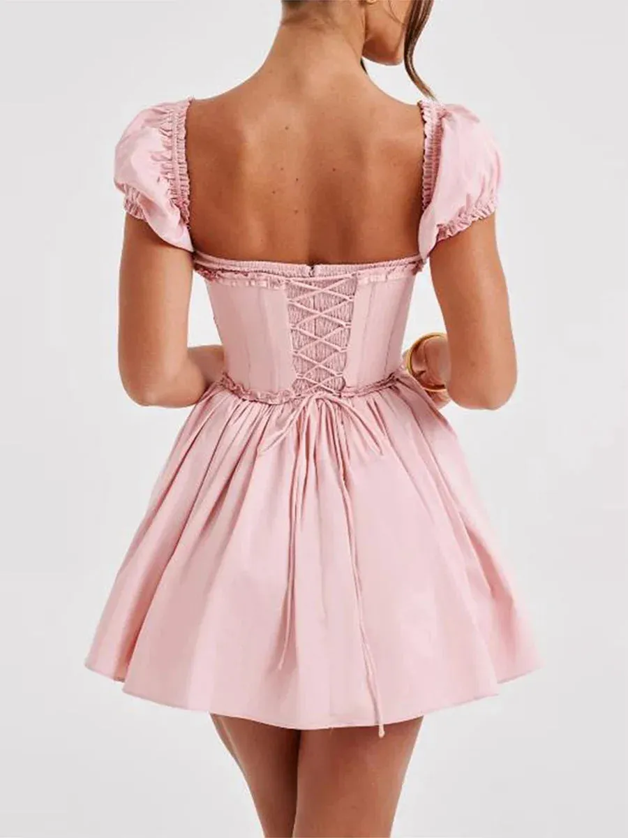 Women's Lace-Up Back Fit & Flare Milkmaid Corset Dress